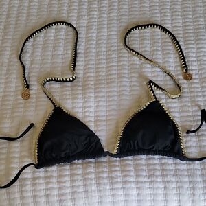 Luli Fama Black and Gold Triangle Bikini Top